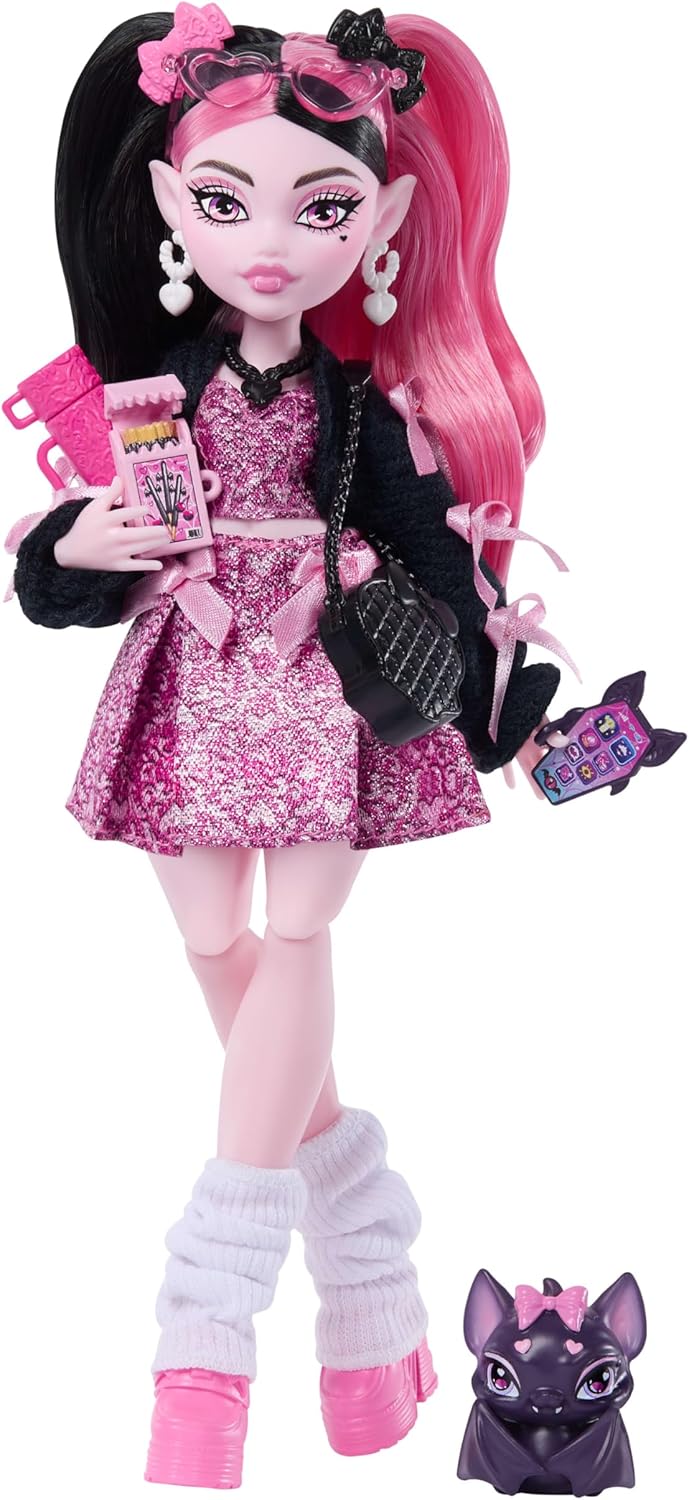 モンスターハイ ドラキュローラ ドール ペット付き アクセサリー7点 ピンクリボンドレス 着せ替え人形 ごっこ遊び ままごと おもちゃ 誕生日 クリスマス 女の子 男の子【並行輸入品】Monster High Doll, Draculaura