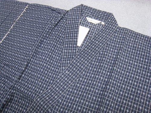 麻入り 甚平 11802A ブルー ブラック M LL 汗をかいてもサラっと着れる♪ 麻15%入り