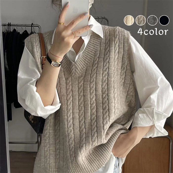 レディースベスト ニットベスト Vネックベスト ニットセーター プルオーバー 秋服  トップス 無地セーター ショート丈 ノースリーブ 通学 通勤 ニットベスト レディース トップス 秋冬 ノースリーブ ニット