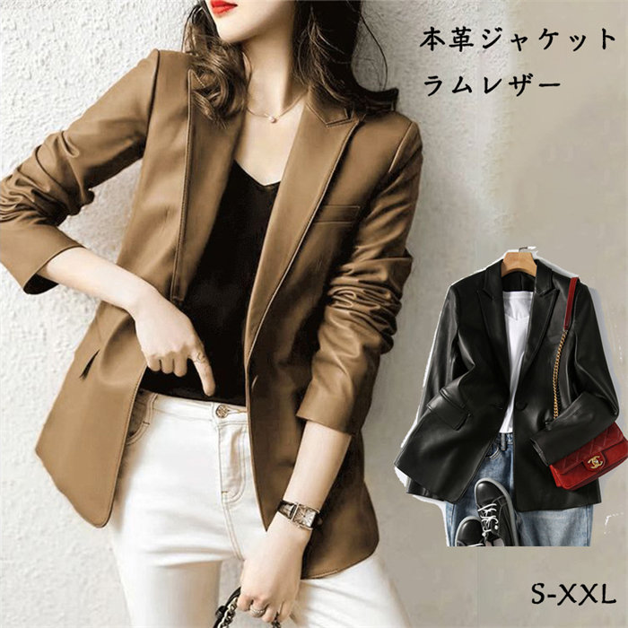 【百貨店SALE 15%OFF\u0026PT5倍】本革上衣 革厚地の外套 ラムレザージャケット お上さん 実際的なめし革 秋冬アウター 折り襟上衣 並み並み丈 羊革上衣 長袖 黒いこと 貨物輸送無料