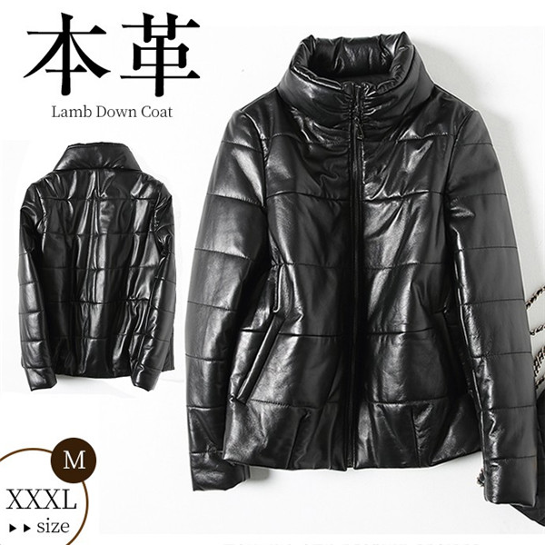 【時間限定10%OFF】本革ラムレザー ダウンコート ダウンジャケット レディース 冬コート 冬服 ショット丈ジャケット ノーカラーコート ダウンコート ブラック ladies 送料無料｜アオキ商店高森台