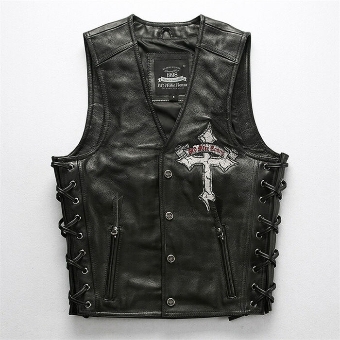 【百貨店SALE 15%OFF\u0026PT5倍】なめし革より良い メンズ流行り物 自動二輪車革より良い はち切れる風 乗馬者メンズ 牛皮自動二輪車上衣 ライダースベスト 牛皮自動二輪車より良い 自動二輪車御召しもの なめし革 御洒落 流行り物 本革 貨物輸送無料