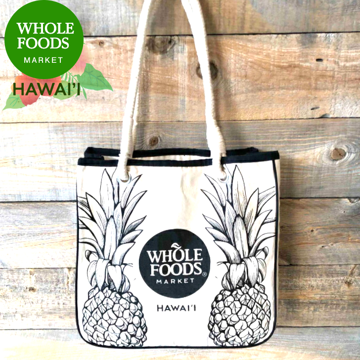 Whole Foods Market 殿堂フーズ エコ嚢 黒パイナップル トートバッグ クローストートバッグ トート スクェアーバッグ 持ち手 長め ショッピッングバッグ オーガニック カイルア店屋決定 ハワイアン ハワイアン雑貨 パイナップル ホールフーズ証券業界 エコ 布 レディース