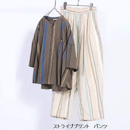 【2025春夏】tumugu: 【ツムグ】ストライププリント　パンツ（2色）（F）tb25215