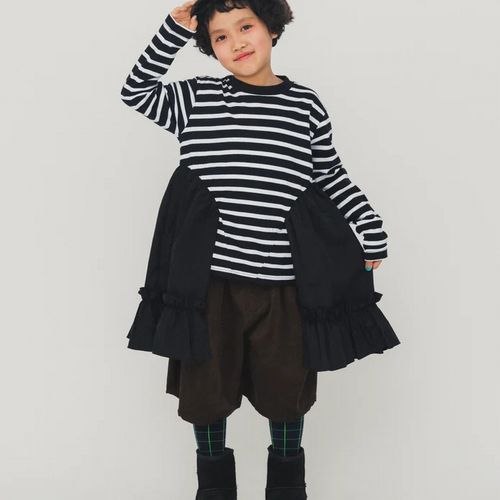 【2025秋冬】nunuforme【ヌヌフォルム】ボーダーフリルロンT ロングTシャツ（95～145/4サイズ）15-nf24-819-529