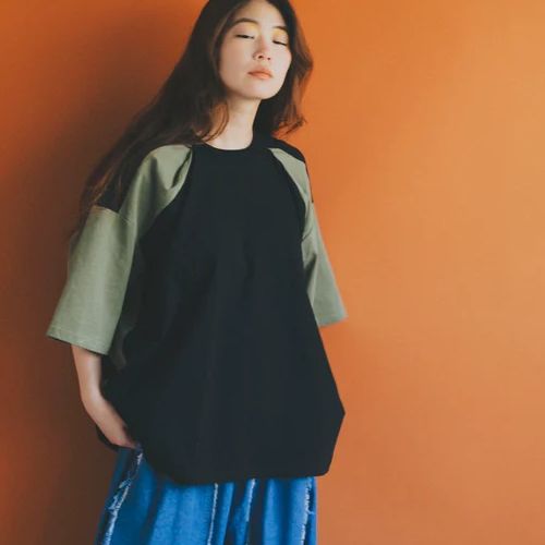 【2025春夏】nunuforme【ヌヌフォルム】バイカラーマチT（2色）（レディース/2サイズ）49-nf23-819-707f｜あおまめ子供服-おしゃれブランド-