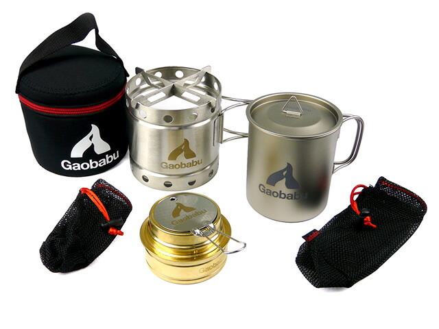 ガオバブ(Gaobabu) Gaobabuキャリボ チタンマグ＋アルコールバーナーセット GSET-25 【一部地域を除き送料無料】 チタン アルスト 軽量 蓋付き 調理機器 調理器具 コップ クッキング 湯沸かし 自動炊飯 野外料理 アウトドア キャンプ ソロキャンプ トレッキング