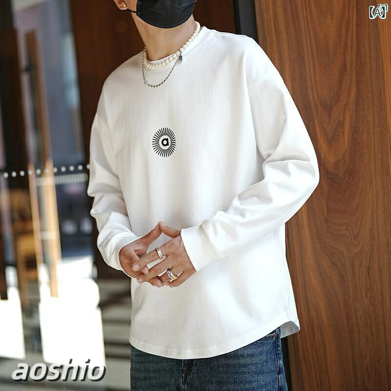 メンズファッションオシャレカジュアル成人男性 流行り物 第一義的 文字記号 長袖 ティーシャツ メンズ流行り物 プルオーバー ラウンドのど首 分かりやすい