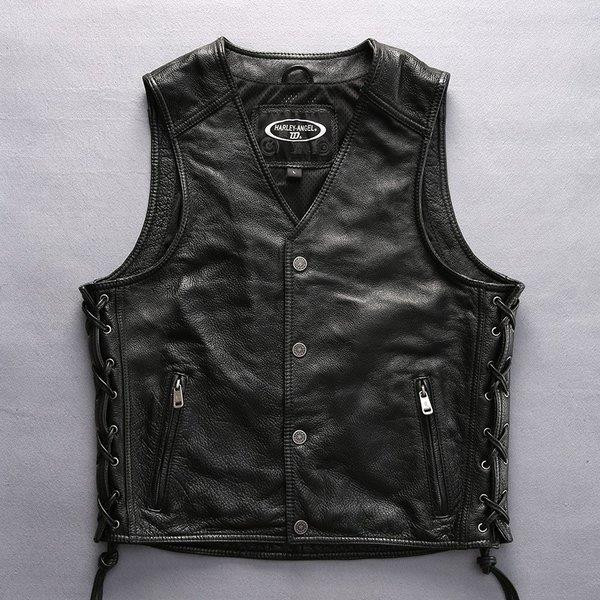 メンズファッション レザーベスト バイク革ベスト チェンボダン付き ライダーメンズ 父の日 牛革バイクジャケット ライダースベスト バイクウェア レザー お洒落 ファッション 送料無料