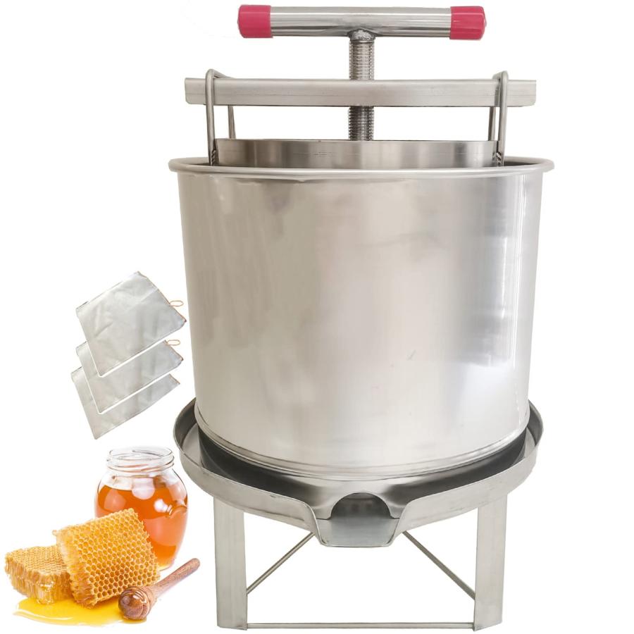 蜂蜜 圧搾機 蜜 絞り 機 蜂蜜分離器 養蜂器具 遠心分離機 蜂蜜抽出器 絞り器 手動 脱水機 ジューサー 手動 圧搾機 (11L スプラッシュバケット付き)