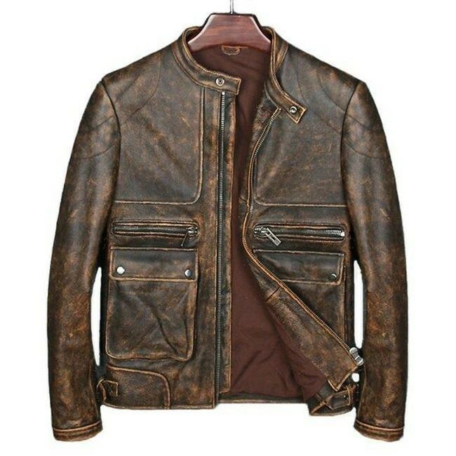 春秋 本革ジャケット フライトライダースジャケット カッコイイファッション 革ジャン レザーコート ダメージ加工カジュアル防風 牛革製ジャケット ブラウン 送料無料