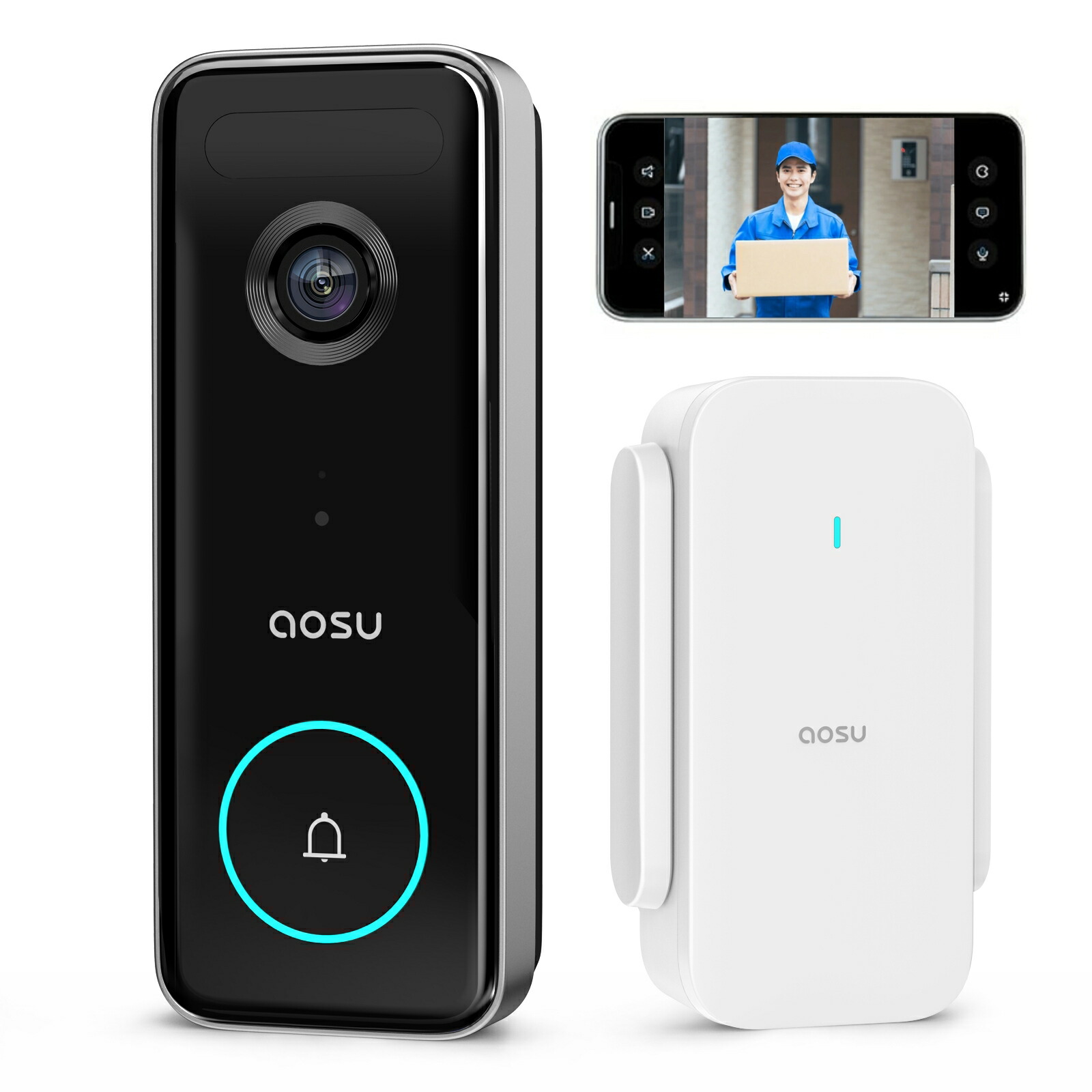 楽天市場】aosuインターホンワイヤレス500万高画素8Gストレージ内蔵2.4