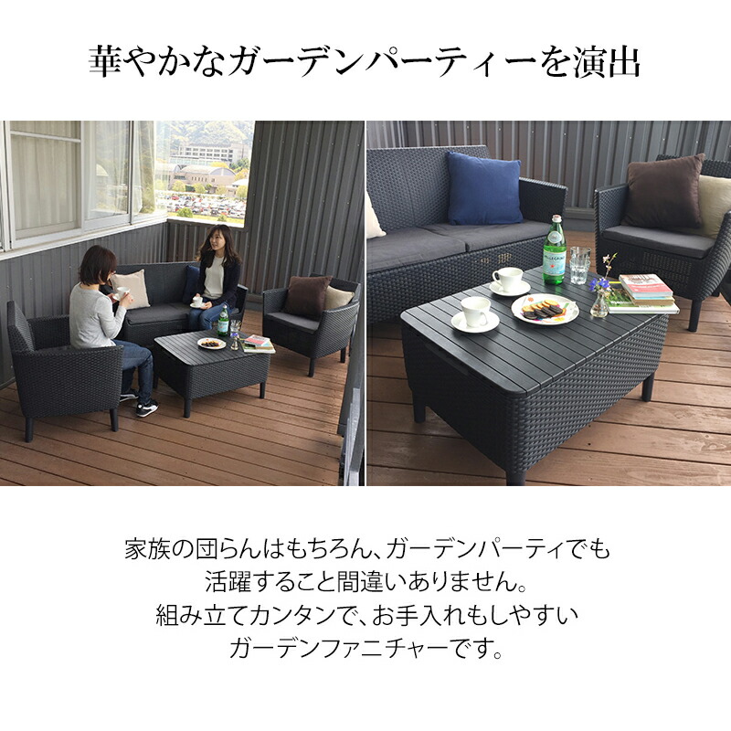 楽天市場 10 Off テーブル イス セット ラタン調 机 椅子 チェア 屋外 家具 プラスチック 収納 タカショー サレモ テーブル ソファチェアー4点セット E 青山ガーデン