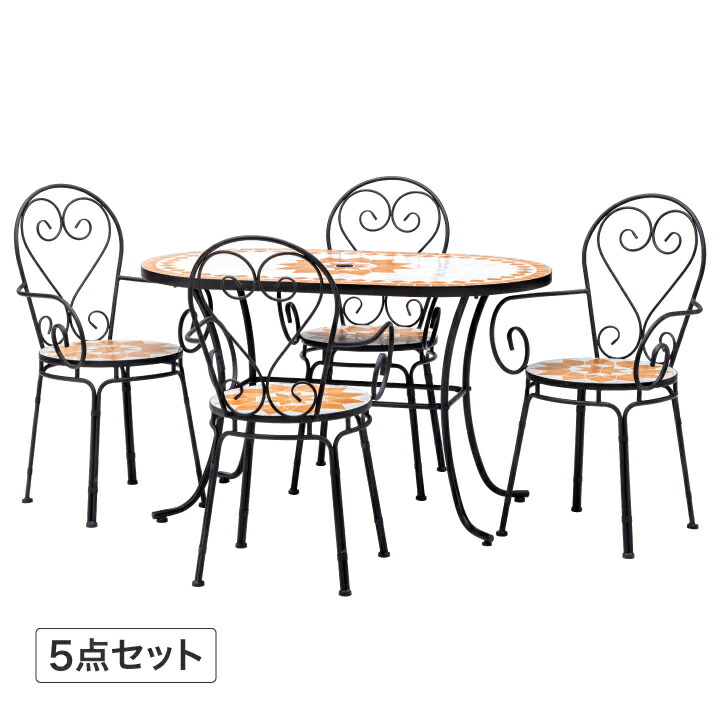 一覧表 イス 仕掛ける 机 腰かけ 女性議長 室外 調度品 瓦 モザイック 隼演芸会 / ニースモザイクテーブルオーバル＆チェアー 5点仕掛ける /中型