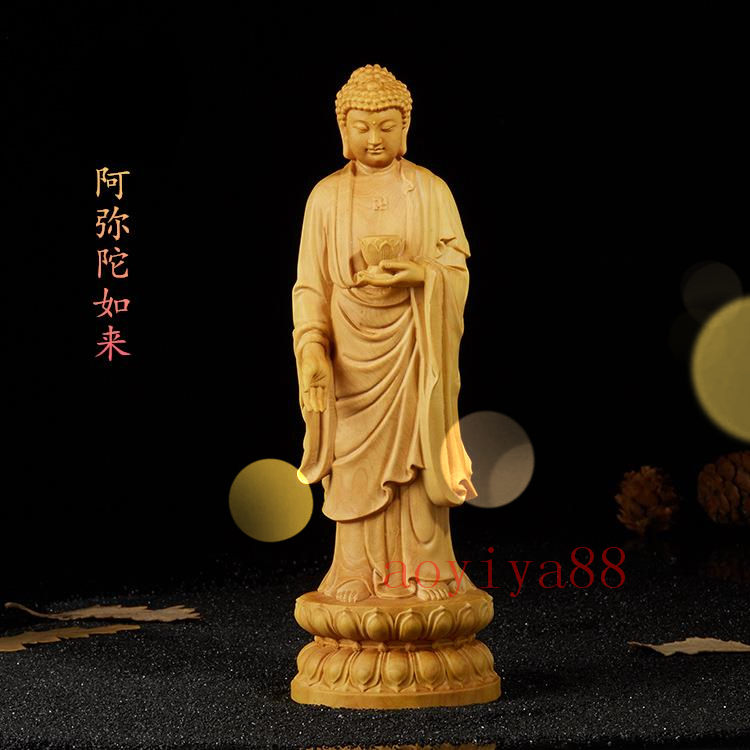 楽天市場】仏像 阿弥陀如来立像 釈迦牟尼 置物 柘植製高級木彫り 27.5