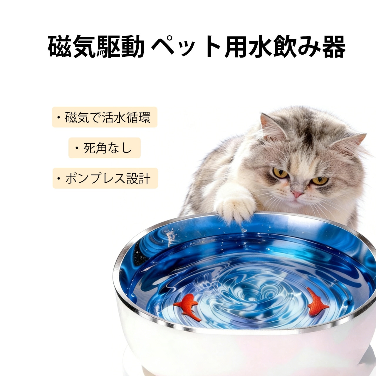 【全品2個以上のご購入で10％OFF】 ペット給水器 猫用 水飲み器 自動給水器 コードレス ポンプレス 磁気駆動 活水 飲水量アップ 静音 大容量 掃除簡単 ペット用 子猫 シニア猫 自動循環 飲水促進 ポンプレス 大容量 簡単洗浄 長時間稼働 浮遊式水皿 番号136｜青井屋