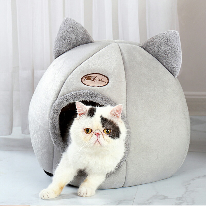 猫ベッド ねこ ハウス 冬 猫のベッド 洗える 暖かい 子犬 小型犬 ベッド ドーム型 キャット ベッド もこもこ クッション付き ふかふか 室内用  北欧風 L 猫用品 | antiguaboreal.com