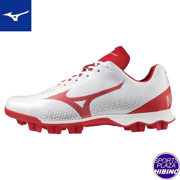 ミズノ(mizuno) 野球 WAVE LIGHTREVO ウエーブライトレボ ポイントスパイク シューズ 3E相当 ホワイト×レッド 11GP222162