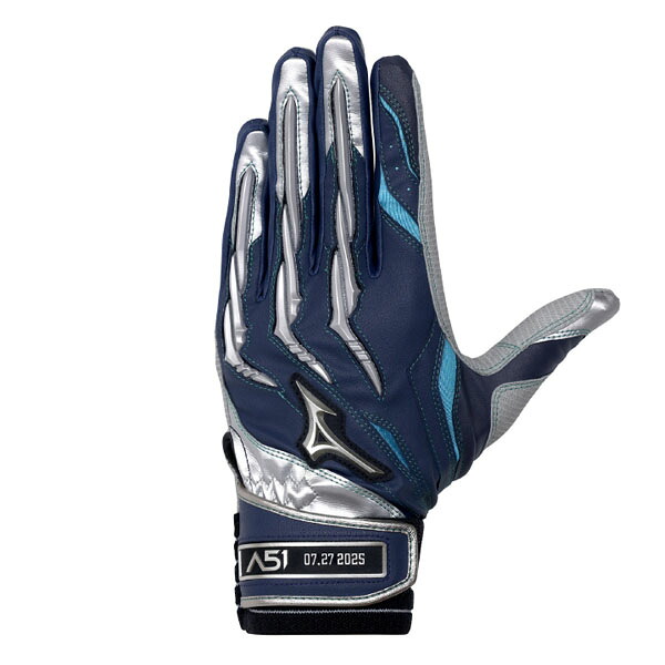ミズノ (MIZUNO) 野球 手袋 バッティンググローブ シリコンパワーアークA51 両手用 (25aw) ネイビーxシルバー 23-26cm 1EJEA84714 1EJEA847-14