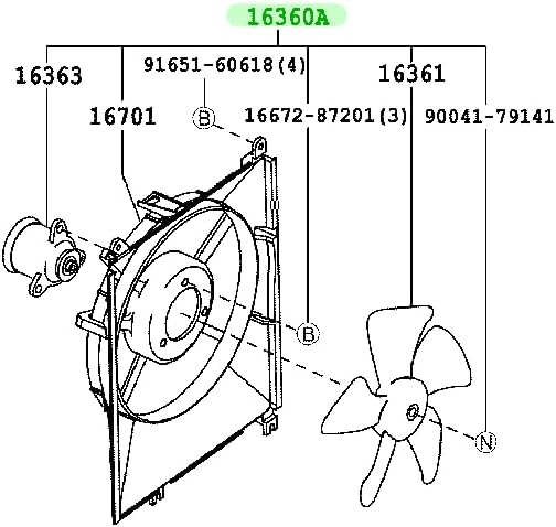 TOYOTA (トヨタ) 純正部品 FAN ASSY, W/MOTORファンシュラウド品番 16360-B1020｜MAP-S