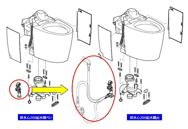 STOTOHH05449 給水露出ユニット ネオレスト用【CS921BからCS921BF】排水芯200給水隠ぺいを給水露出へ変更する場合|エイプラス