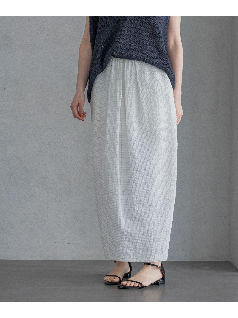 シアサッカーコクーンスカート A part by アパートバイ スカート ロング・マキシスカート ホワイト ブラック【送料無料】[ Fashion]