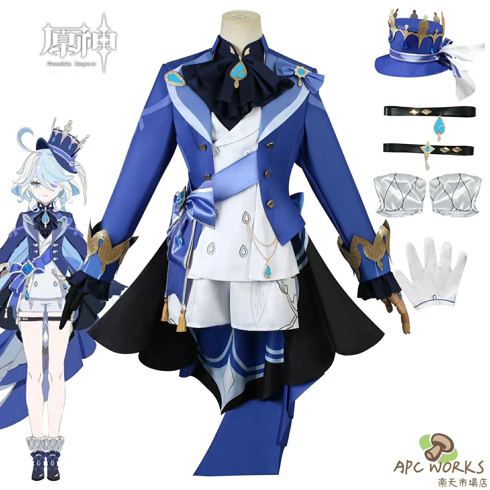 原神 水神　フリーナ　ウィッグあり 制服 全身セット セットアップ コスプレ衣装 コ シャツ ショートパンツ 仮装 変装 女の子 Cosplay ハロウィン変装 イベント 学園祭 文化祭 クリスマス 撮影 祭り 誕生日プレゼント舞台装 演出服 漫遊展 公演