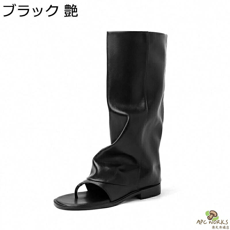 トング ロングブーツ サマーブーツ レディース オープントゥ フラット サンダルブーツ ブーツサンダル 鼻緒サンダル スエード スリッポン オシャレ ローマ風 クール パンク ギャル レトロ風