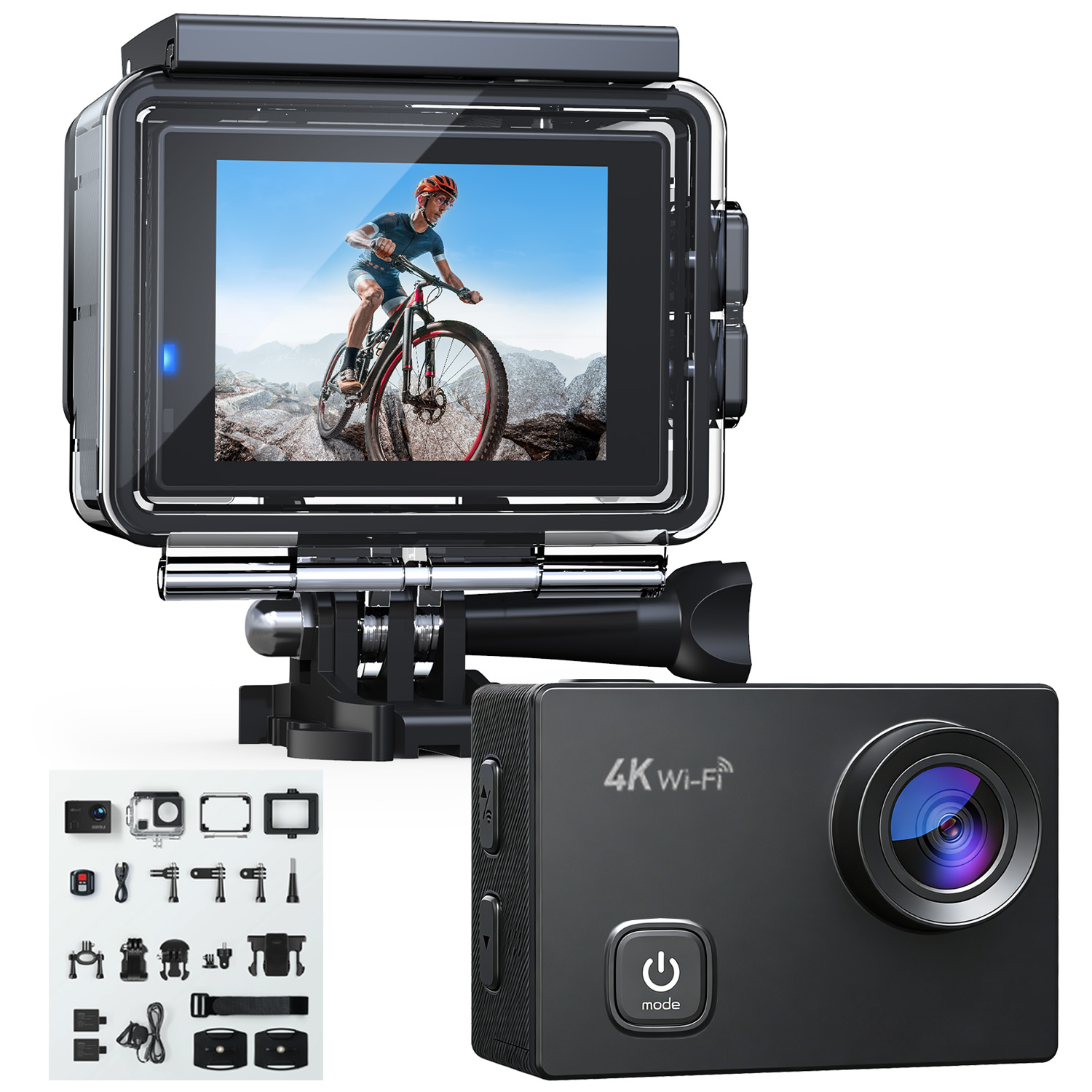 アクションカメラ4K 水中カメラ 外部マイク リモコン付き 2000万画素 WiFi搭載 手ブレ補正 水深40m HDMI出力 1050mAh大容量バッテリー2個付き 170度広角レンズ ウェアラブルカメラ 豊富なアクセサリー Surfola SF230