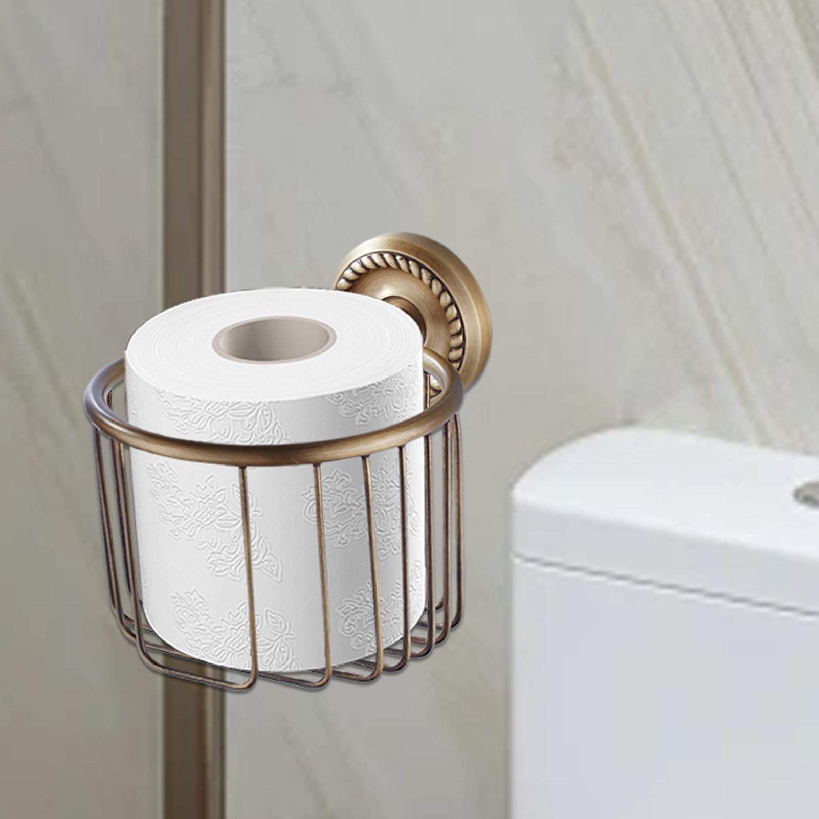 真鍮 アンティーク トイレットペーパーホルダー | 真鍮 ティッシュ ワイヤーバスケット ディスペンサー,装飾的 多目的 バスルーム ラスティック ペーパーホルダー 家庭 ホテル 職場用｜アピネス