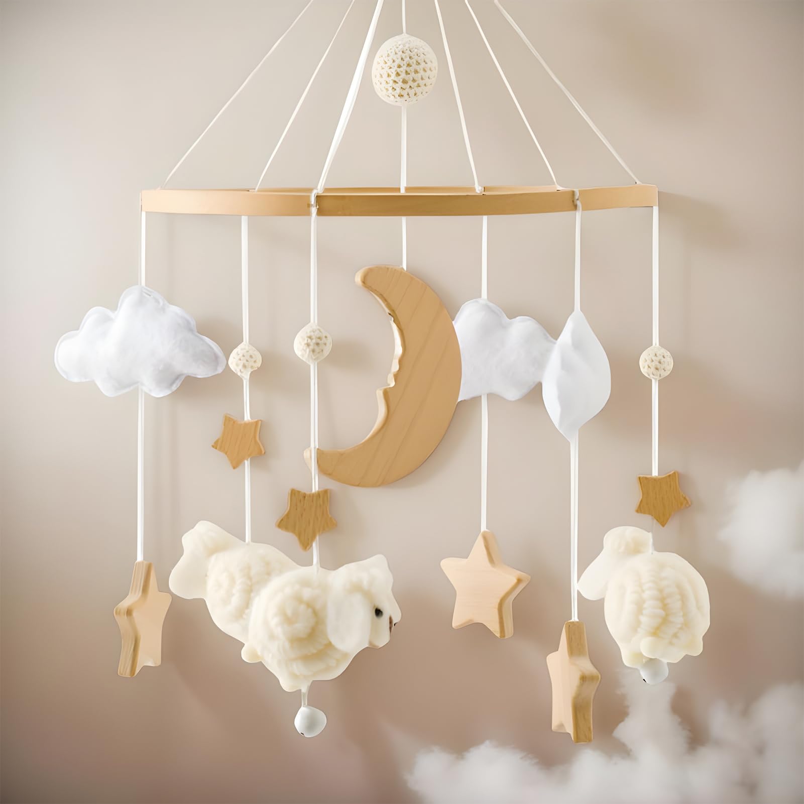 Baby Mobile For Crib - 音楽付き バシネット用 メリー プレイジム | ボヘミアン リラックス インタラクティブ モビール 0-3歳 ベビールーム ベビーカー ベッド プレイタイム
