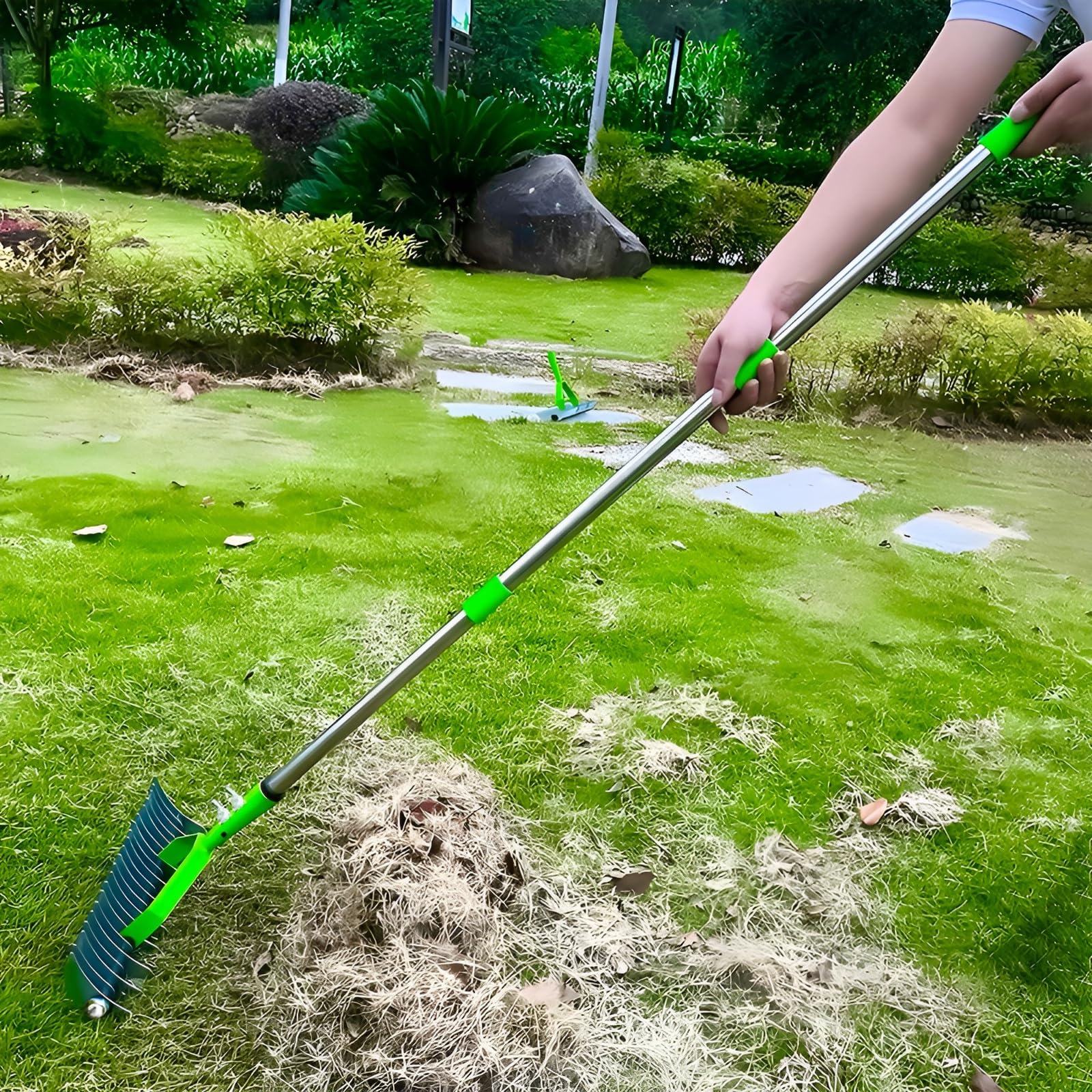 サッチンキ 草刈りレーキ 19本爪メタル 伸縮式1.7m 芝生管理/落葉集め/土壌緩和対応 頑丈多機能熊手 中庭ガーデン農業用園芸農具｜アピネス