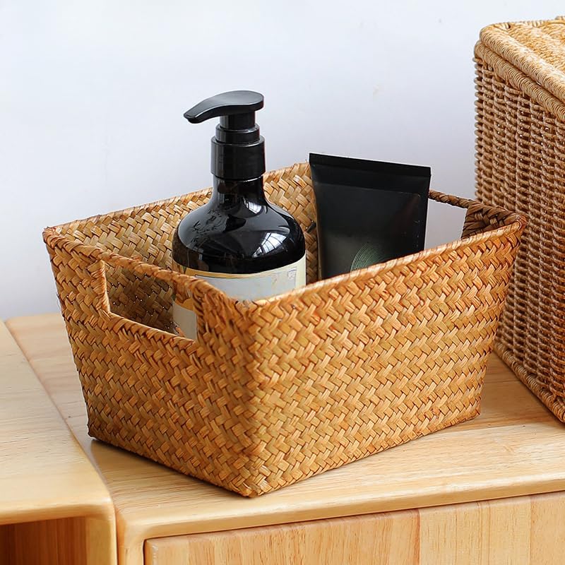 手かご 深型 カゴ手かご カゴトート 納める手かご 藤箱 かご 生まれながら藤 手持ち部分付き添い人 観葉草木 花鉢 雑貨 御菓子 草片 草木の生まれながら麦わら手編み手かご草木御花ポット (36*26*12.5糎) []