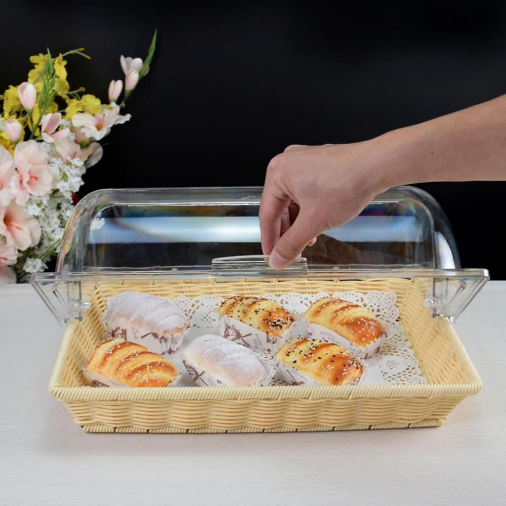 ブレッドバスケット 食麺麭かご ボンネット覆いかぶせる ブレッドケース 澄み切った 御菓子/果物/乾荒原/ビスケット納める提げ篭/乾酪/西洋菓子 勝手もと納める 食麺麭\u0026amp;乳酪 可塑性物質製蓋付き添い人 寄りあい バイキング用 (Large（53*33*26糎）,ベージュ)