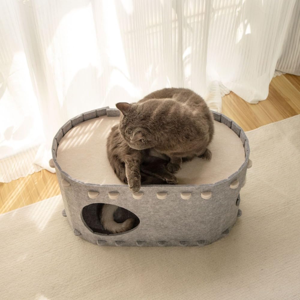 猫ハウス キャットハウス 夏対策 通気性 熱中症予防 爪とぎ適用 多頭飼い パズル組立 お手入れ便利 (グレー,家)｜アピネス