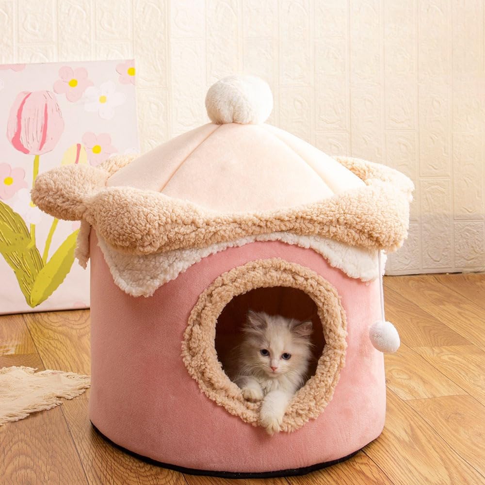 愛玩動物寝台 学生寄宿舎 犬 猫 学生寄宿舎型 寝台 猫住み家 冬 猫用寝台 犬掘っ建て小屋 好いたらしい もの柔らか 水洗いするえ 上滑り打ちきり 小型犬 猫 (赤銅色,L)