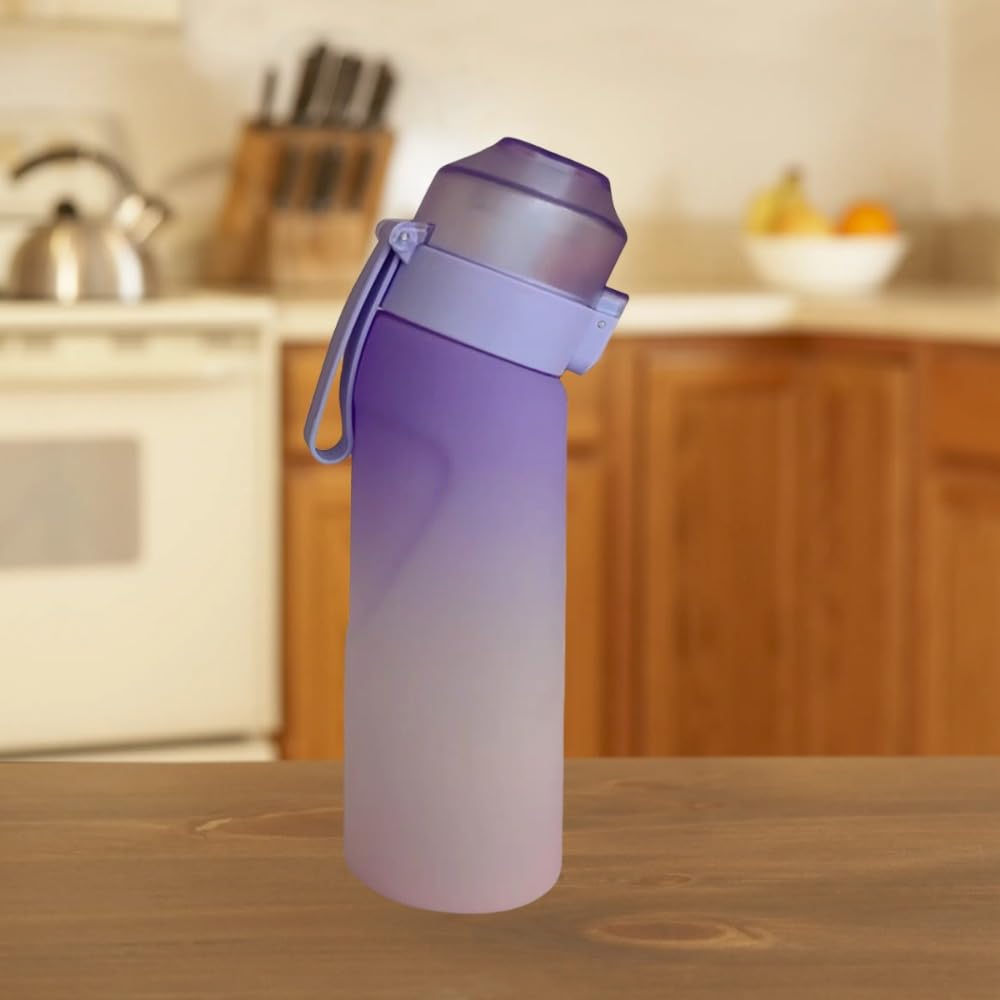 650ml フルーツフレグランスウォーターボトル、19フレーバーポッド付き添い人グラデーションカラーエアウォーターボトル、BPAフリースポーツエアウォーターアップボトル、精製糖0キロカロリー (グラデーション青色)
