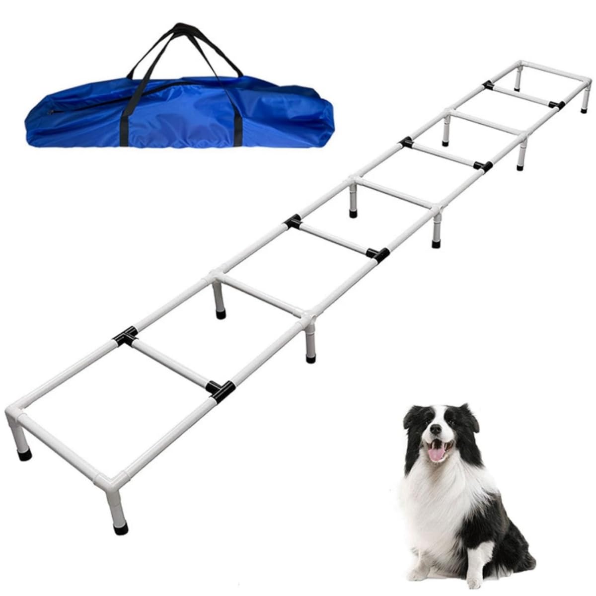 犬の敏捷性トレーニングラダー 犬の敏捷性トレーニング器具 犬のトレーニング器具 ペットの敏感度障害物ジャンプ練習用はしごセット 収納袋付き 持ち運び便利 設営簡単 屋内屋外運動公園 犬用品 (ホワイト)｜アピネス