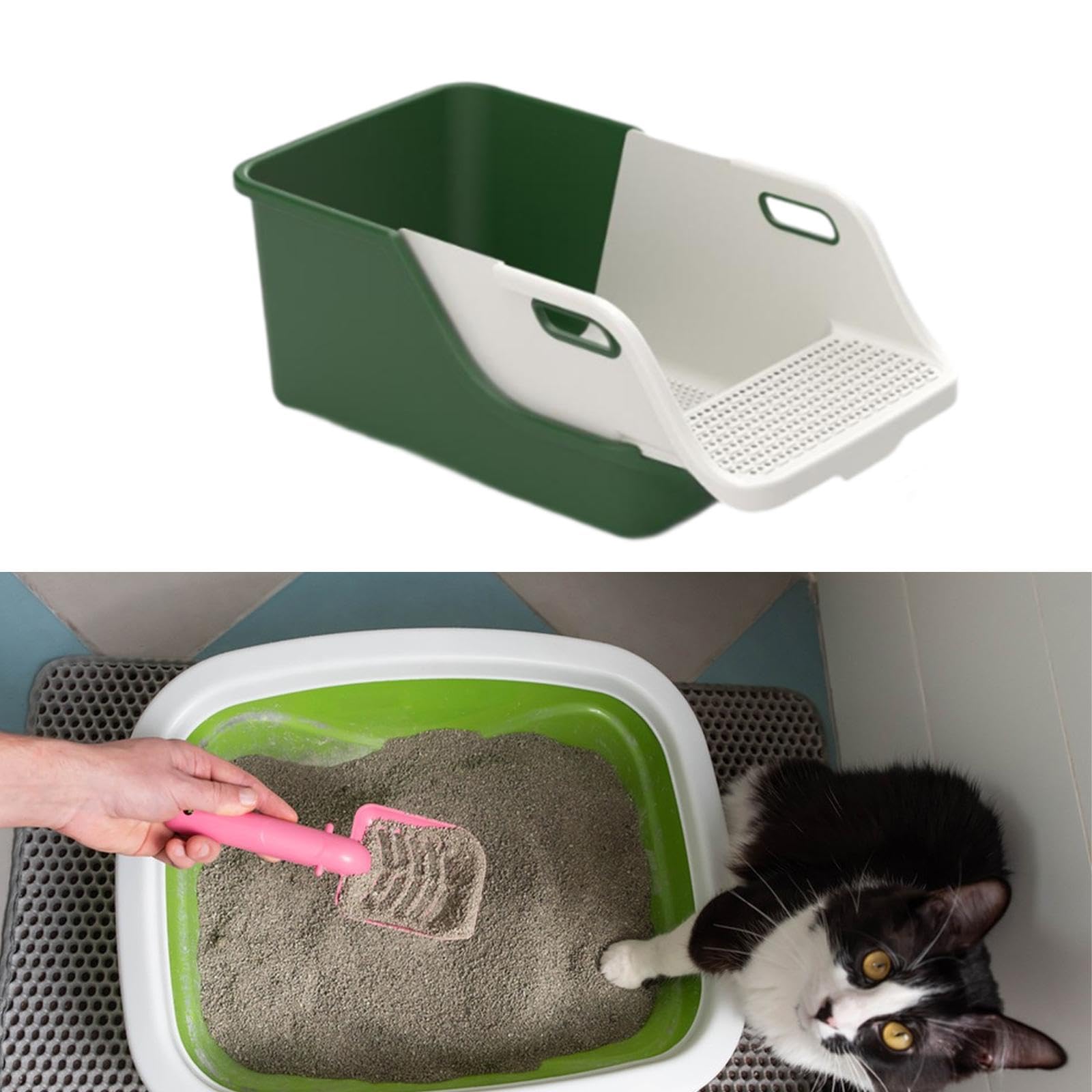 猫用室内用便器お盆 ふるい式室内用便器ボックス席 72x39x29糎 多役立つこと 子ネコから年がしら猫まで相応う 蓋が開いていて横ずっぽうが止ん事無い, 薄墨色 白いこと