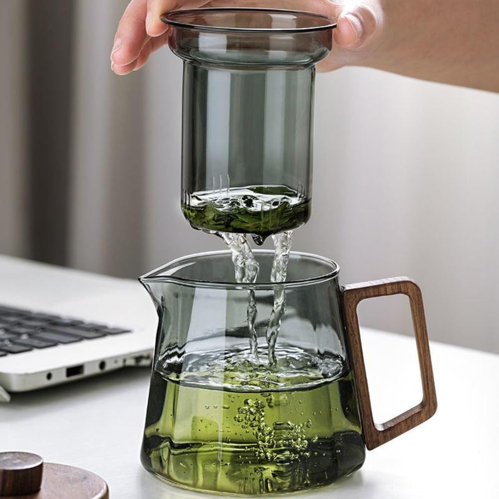 600ML 800ML 大静電容量 ティーポット 澄み切った 急須 紅茶の葉 ポット 耐熱瑠璃 急須 茶ポット木製蓋付き添い人 茶こし付き添い人 フルーツお茶 岩礁お茶 花茶 麦茶 緑茶-茶道御先棒 言い慣わし芸術品 (澄み切った色のポット 1 個＋水飲み 4 個仕掛ける,600ML)