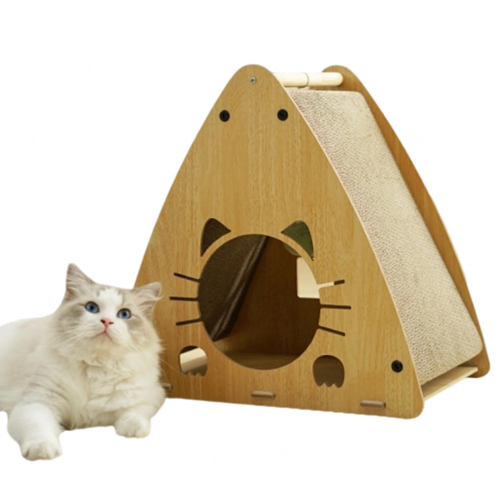 2 つのスクラッチャーボード付き 猫スクラッチャー おもちゃ ダンボール猫の家 屋内用 DIY 隠れ家プレイハウス B11|アピネス