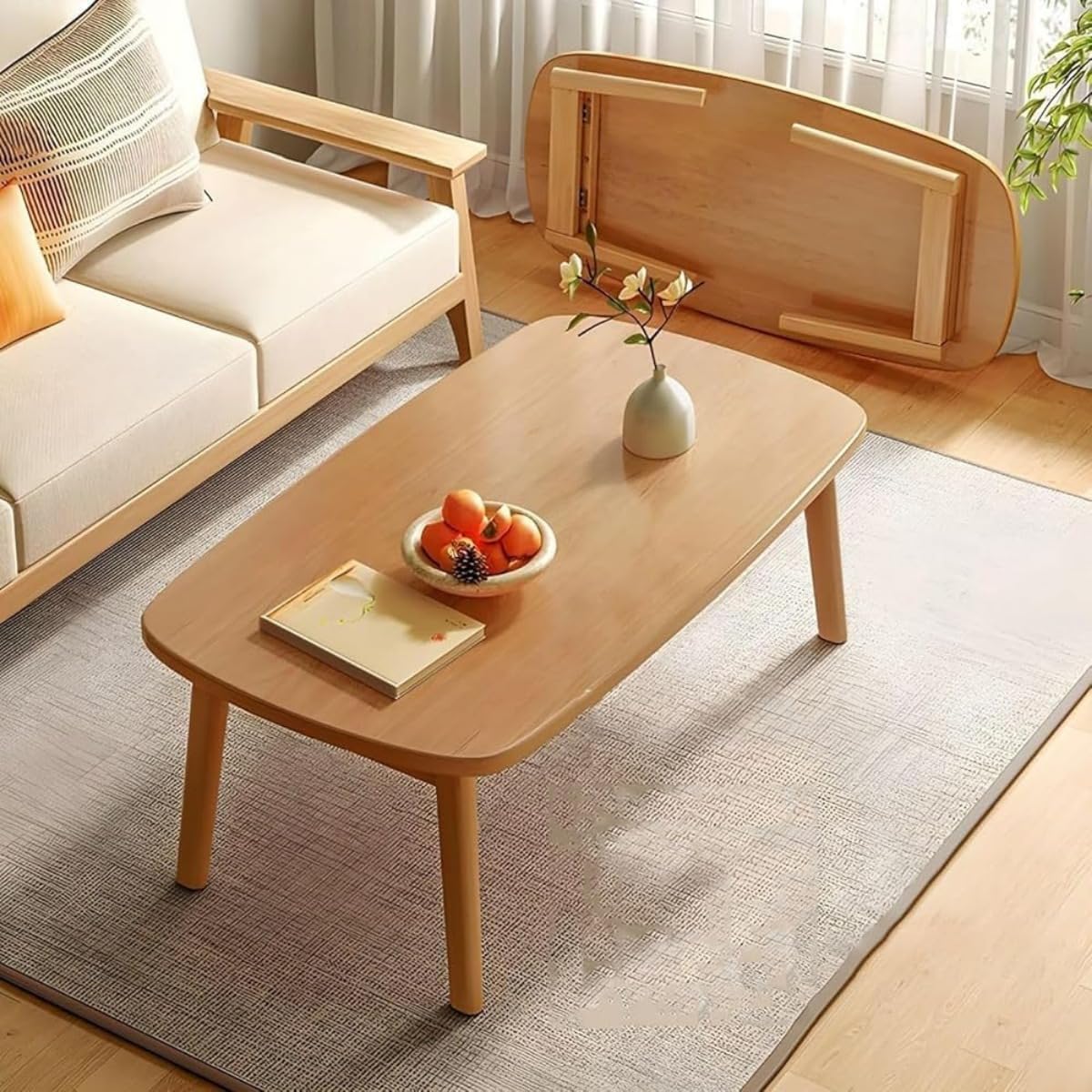朦々たる MDF 脚付き添い人 日本式ウッドコーヒーテーブル 折りたたみ矩形 ミニマリストリビング N11