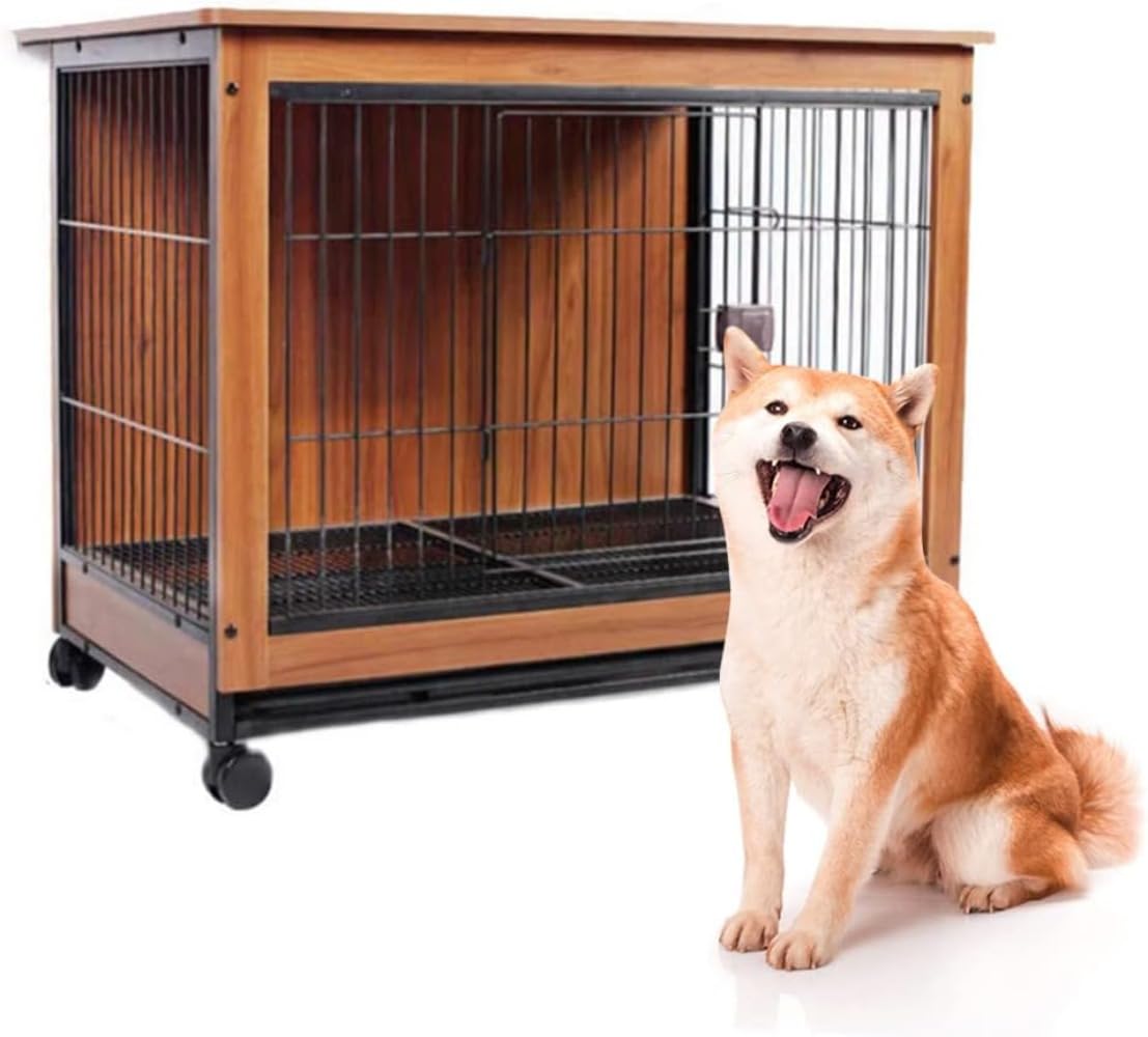 木製愛玩動物倶楽部 愛玩動物用伏せ籠 ドッグケージ 愛玩動物用 ペットケージハウス 犬用伏せ籠 ドッグハウス 木製ドッグケージ キャスター付き添い人 秘密捜査員用 ペットケージハウス お洗い濯ぎ飾り気の無い倶楽部 室内装飾伏せ籠 お盆付き添い人 中型犬～大型犬向け 駒寄せ