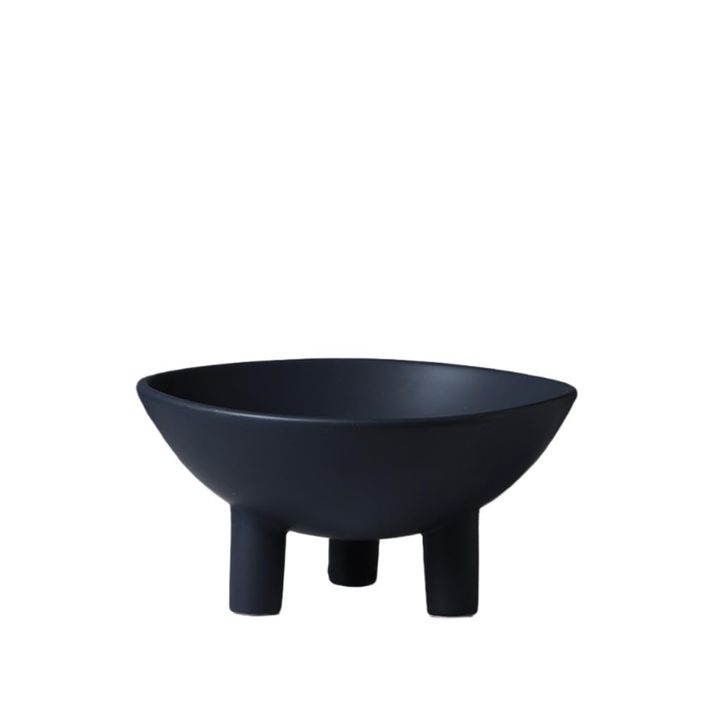 モダンでシンプルな北欧風ミニマリストな陶器の白黒3本脚の丸型フルーツトレイ飾り、ホームモデルルームの装飾 (ホワイト (25 x 25 x 12.5 cm))|アピネス