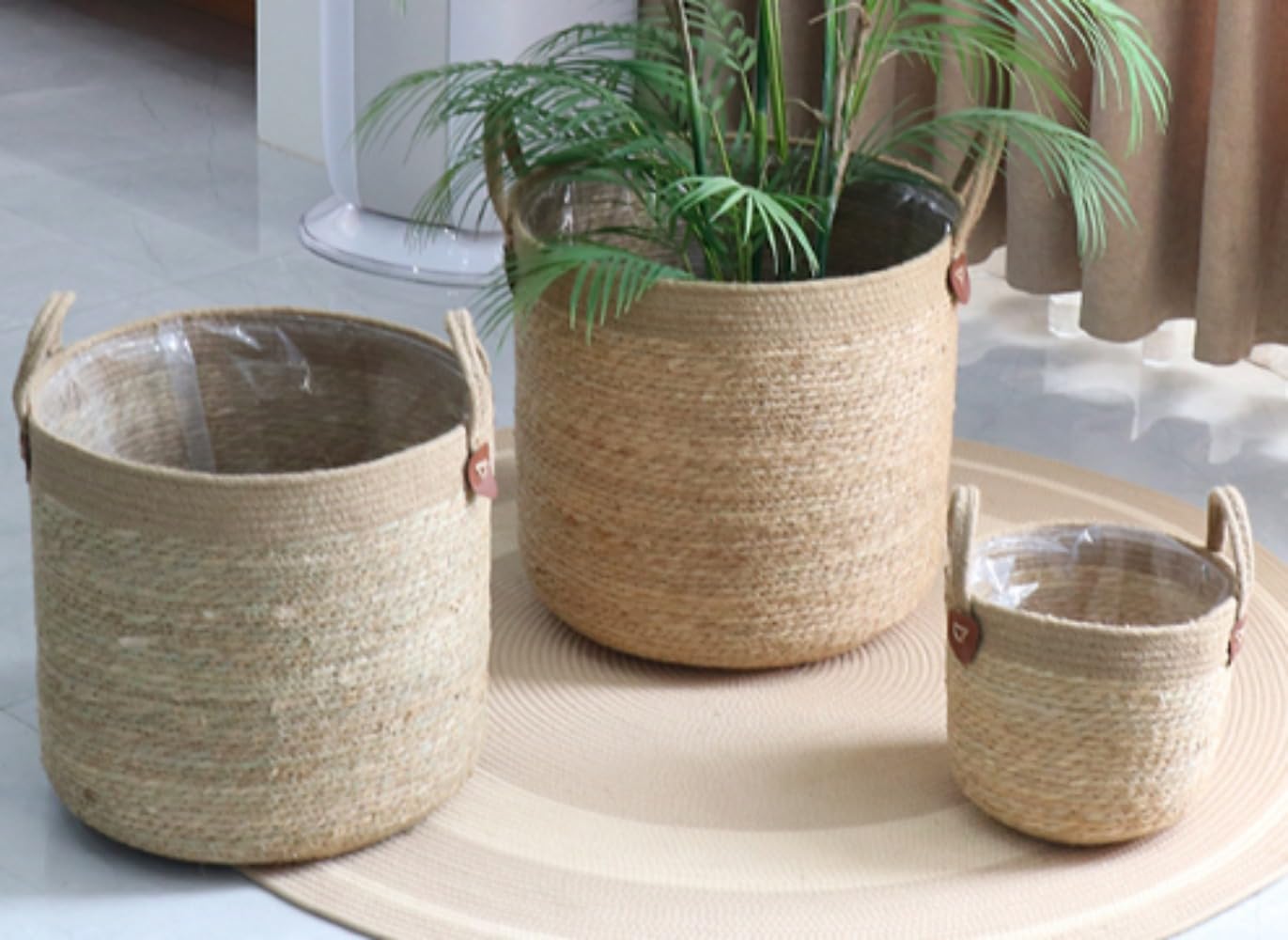 北欧風ラタン鉢 分かりやすいな御花手かご 飾りつけ仕掛ける リビングお部屋 縁側 床 (S大きさ 23×22 (2枚入り口・入口))