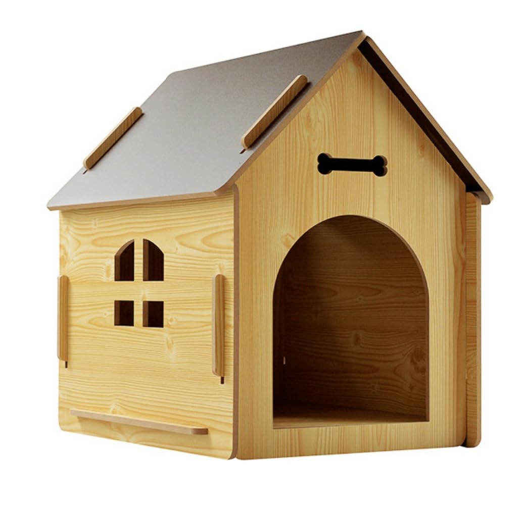 ペットの犬小屋、四季の猫小屋木製ハウス犬ケージ屋内と屋外での使用 (オリジナルの木の色と木製のドア,40×39×45cm)|アピネス