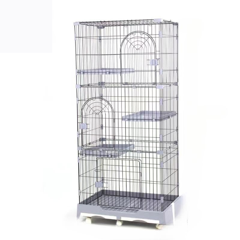 猫ケージ キャットケージ ケージ 幅82cm 2/3段 ペット 猫 キャットゲージ キャット タワー 収納 キャスター 付 脱走防止扉 頑丈 檻 ねこ ネコケージ コンパクト ハンモック 多頭飼い (グレー,82*57*124cm)