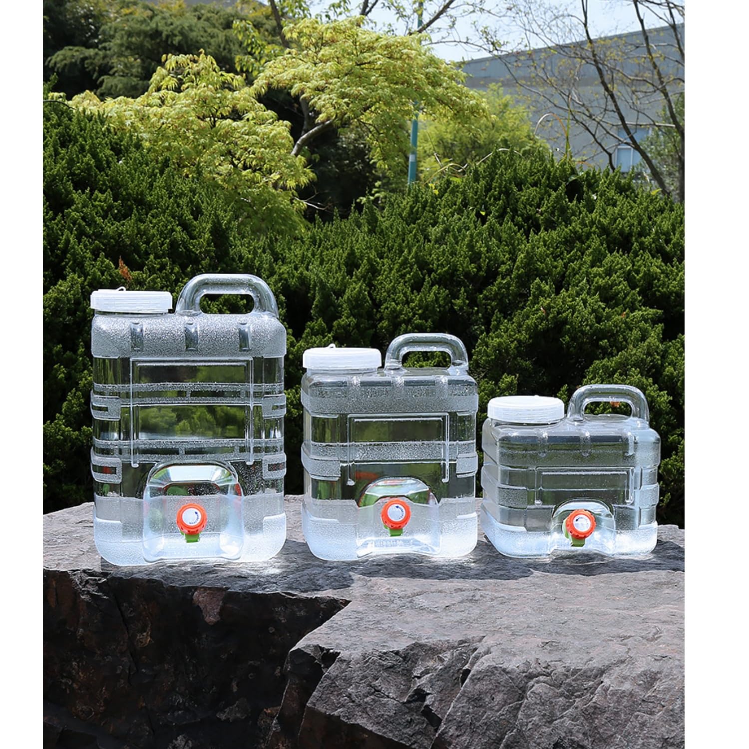 ウォータータンク 20L 蛇口付き ポータブル水タンク アウトドア用 キャンプ 登山 防災備蓄 蓋付き 透明 プラスチック容器 耐候性設計