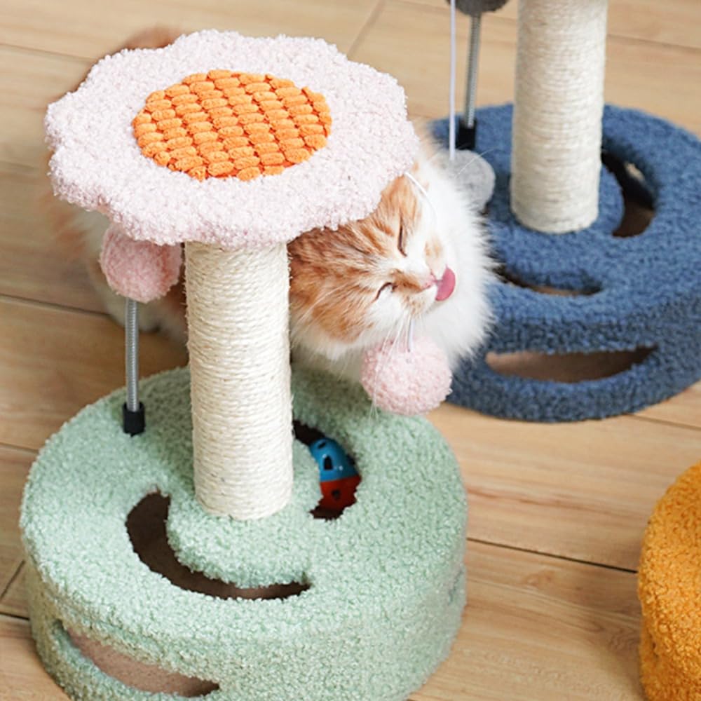 キャットタワー 猫用 クライミングフレーム 爪とぎ ミニ コンパクト 猫用 猫 猫ボール バネ 小型 天然麻ロープ 猫ちゃんが遊べる 運動不足解消 組み立て簡単 落下防止 子猫や老猫にも 丈夫でペット用品 (20*35*26cm,ブルー + グレー)