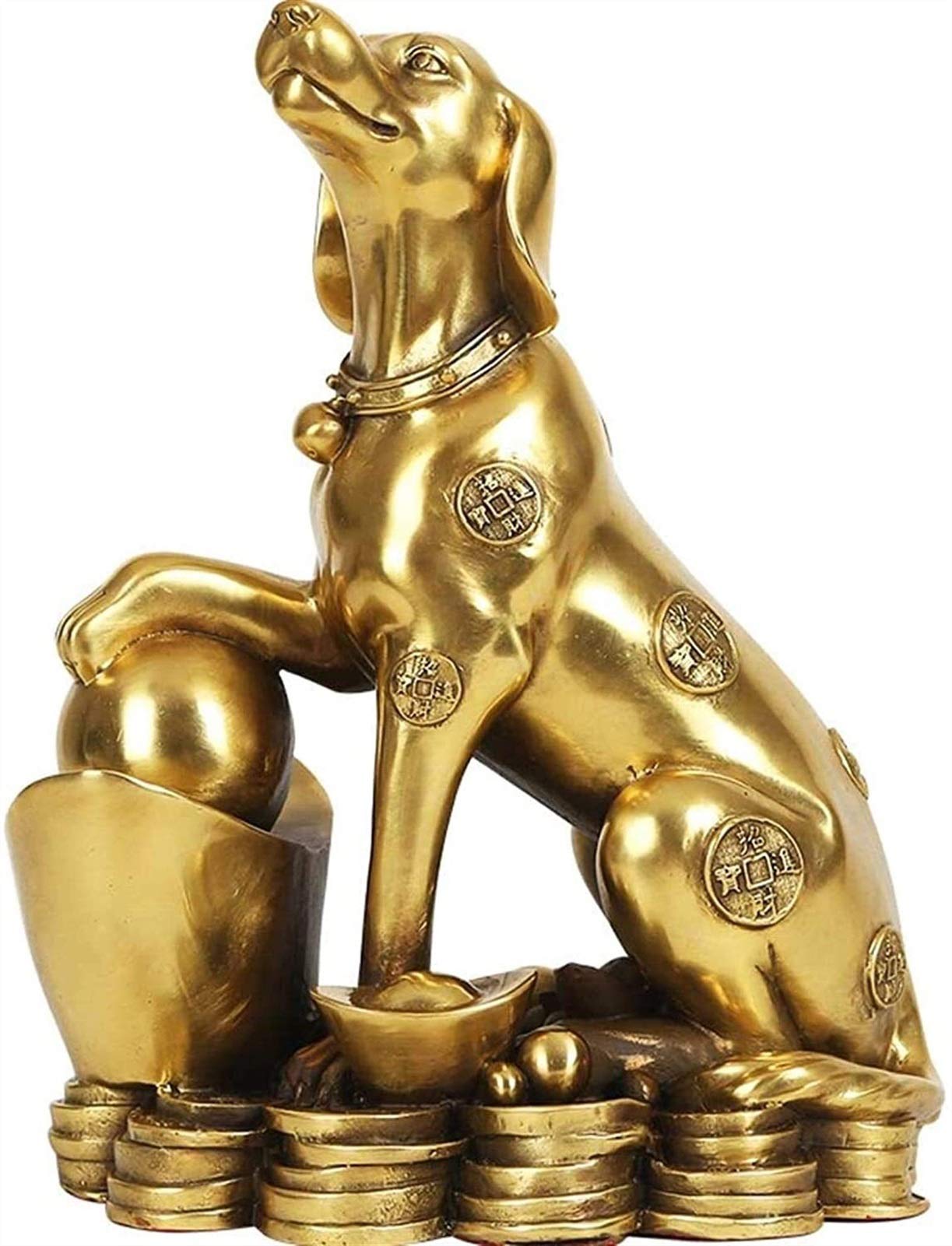 置物 犬 戌 干支 黄金 銅製 風水 縁起物 金運 財運 幸運 元宝 招財 進宝 戌年 オブジェ インテリア 真鍮 厄除け 開運 グッズ 玄関 オフィス デスク 飾り 装飾品 お守り プレゼント｜アピネス